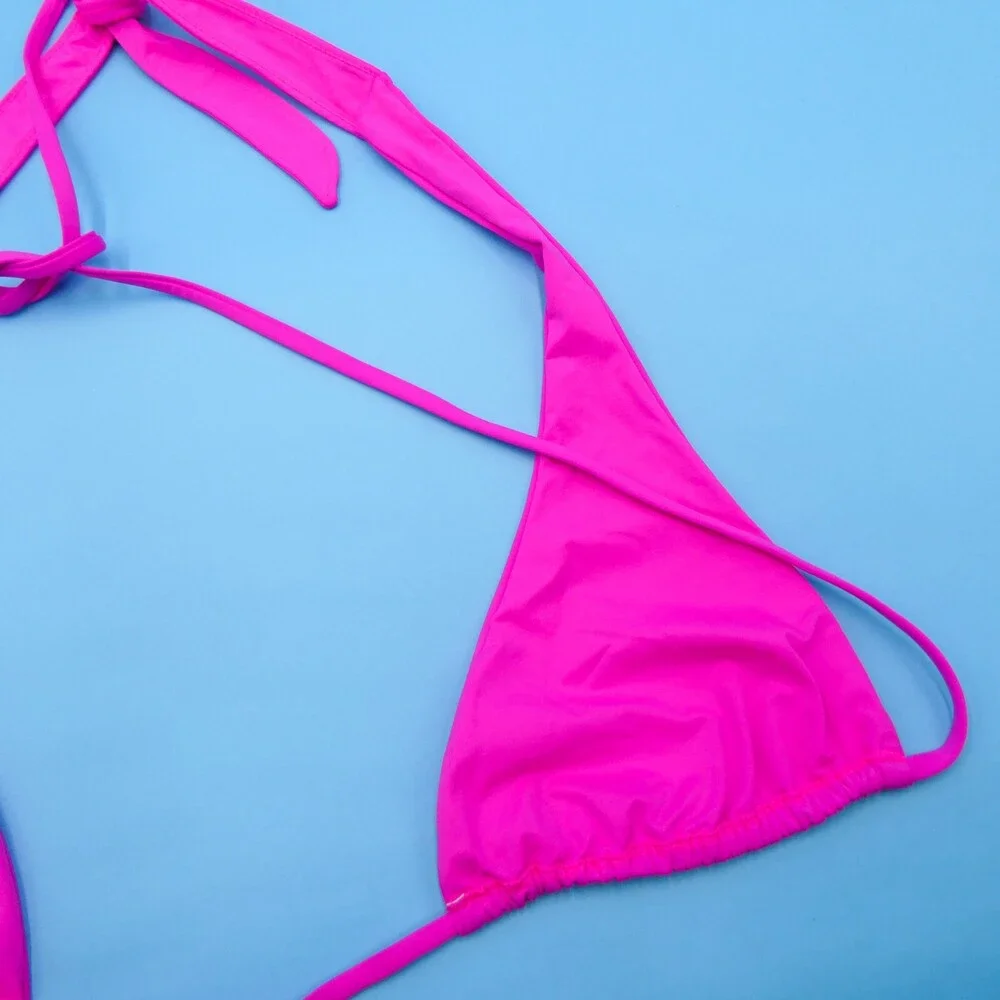 Frankies Bikinis Medium Pink Triangle Halter Rose Plunge Bikini Top Swimwear New